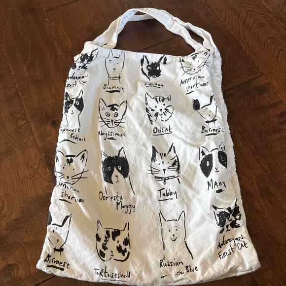 World Market Handbags - World Market Canvas Fabric Tote Bag Black White Cats Divided Illustrated